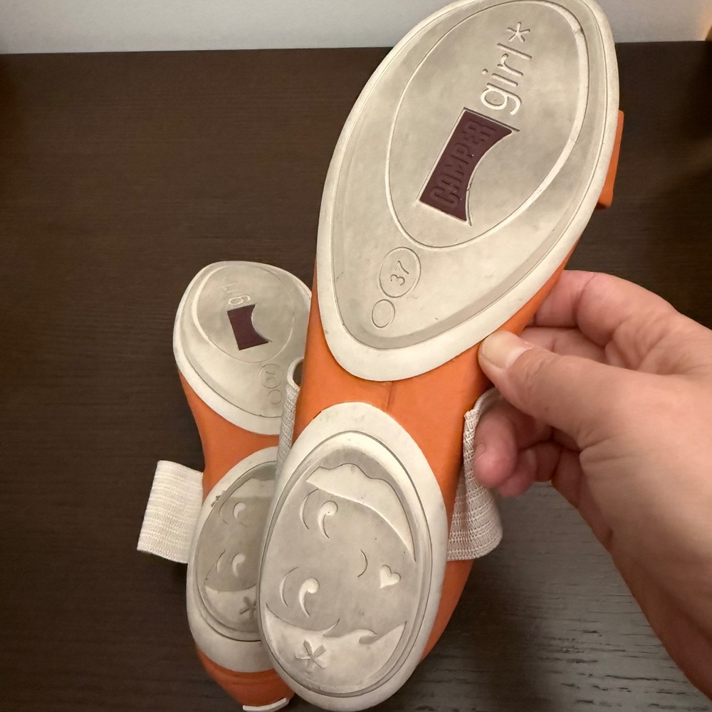 Camper Right Nina Orange Leather Elastic Strap Flat Sandals Womens Resort/37 - Picture 5 of 5